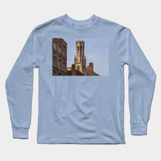 Belfry of Bruges blue sky Long Sleeve T-Shirt